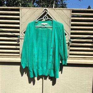 Turquoise cardigan sweater with buttons